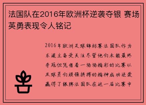 法国队在2016年欧洲杯逆袭夺银 赛场英勇表现令人铭记 法国队在2016年欧洲杯逆袭夺银 赛场英勇表现令人铭记
